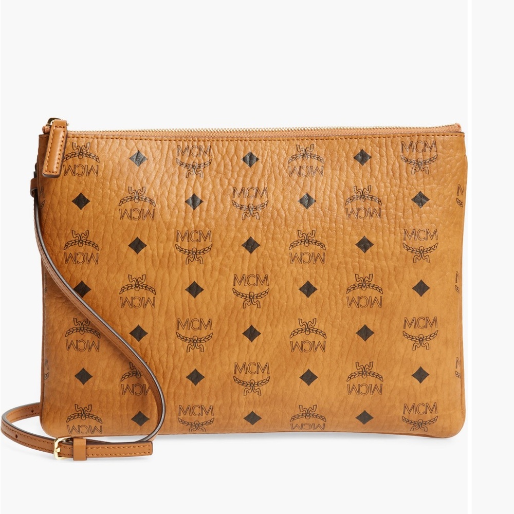 MCM Cognac Visetos Logo Crossbody Pouch